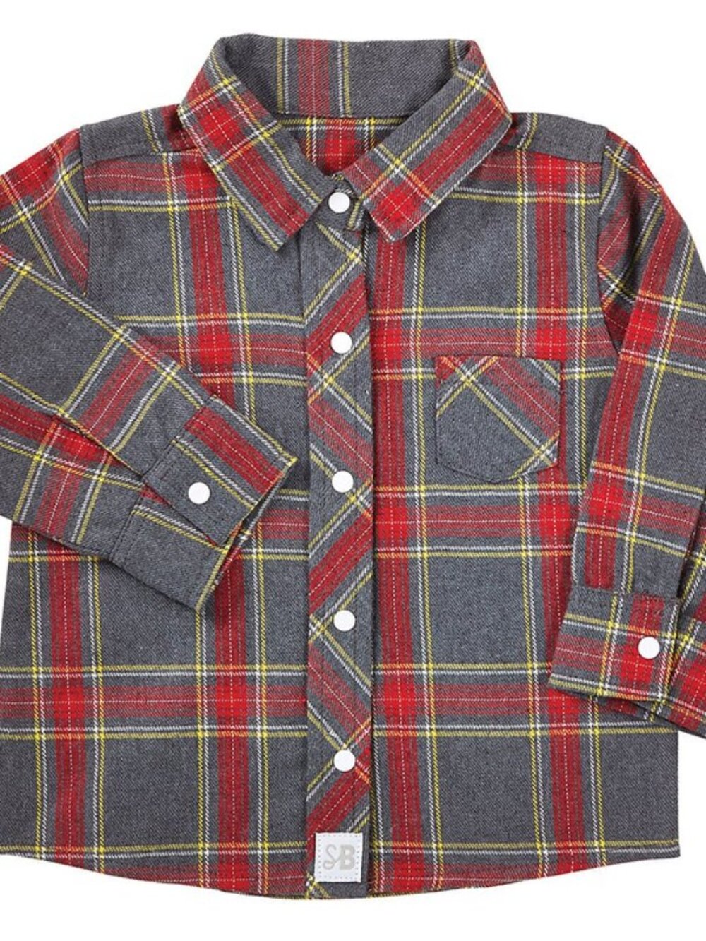 Stephan Baby : Baby Boy Gray Plaid Flannel Snap Down LS Shirt Size 6-12 Mos NEW